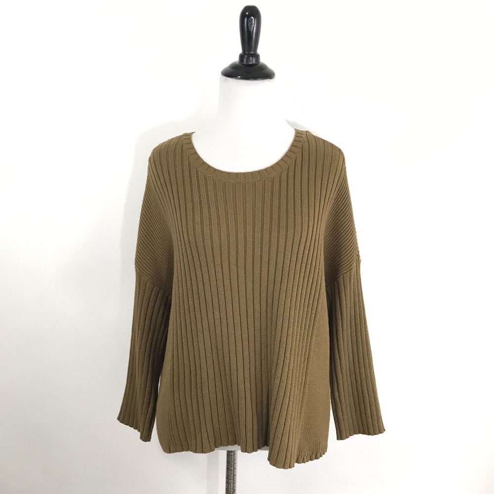 CAbi #3364 Luna Mustard Yellow Brown‎ Ribbed Pullover Sweater XS
